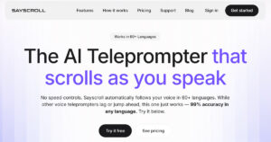 Sayscroll - Teleprompter con IA que avanza automáticamente siguiendo tu voz en tiempo real.