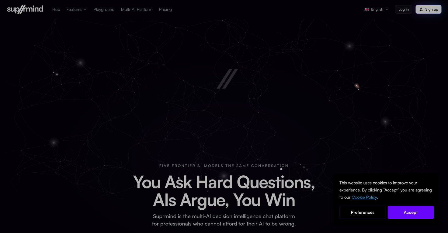 Suprmind - Plataforma multi-IA para Decision Intelligence y análisis de riesgos, orquestando 5 modelos de IA para detectar contradicciones y alucinaciones