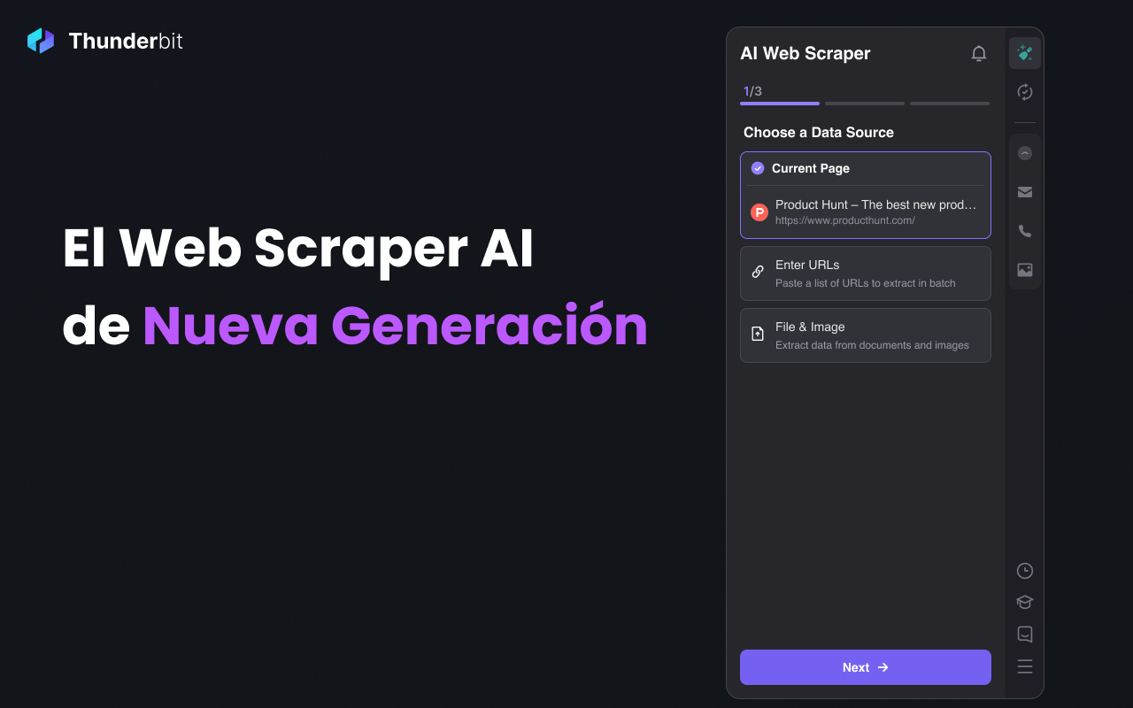 Thunderbit - Plataforma para extraer datos de sitios web y PDFs con IA en solo 2 clics, exportando a Google Sheets