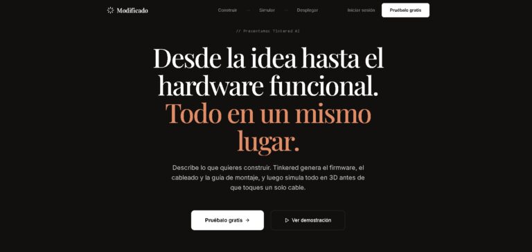 Tinkered AI - Plataforma de IA para generar firmware, cableado y simulación 3D de proyectos de hardware.