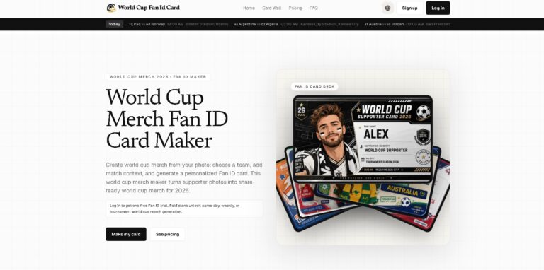 World Cup Fan ID Card - Plataforma para crear tarjetas de identidad personalizadas para la Copa Mundial 2026 usando tu foto y detalles del partido