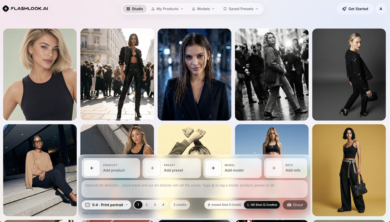 Flashlook - Plataforma para crear modelos de moda con IA y generar campañas de productos completas con imágenes de alta calidad