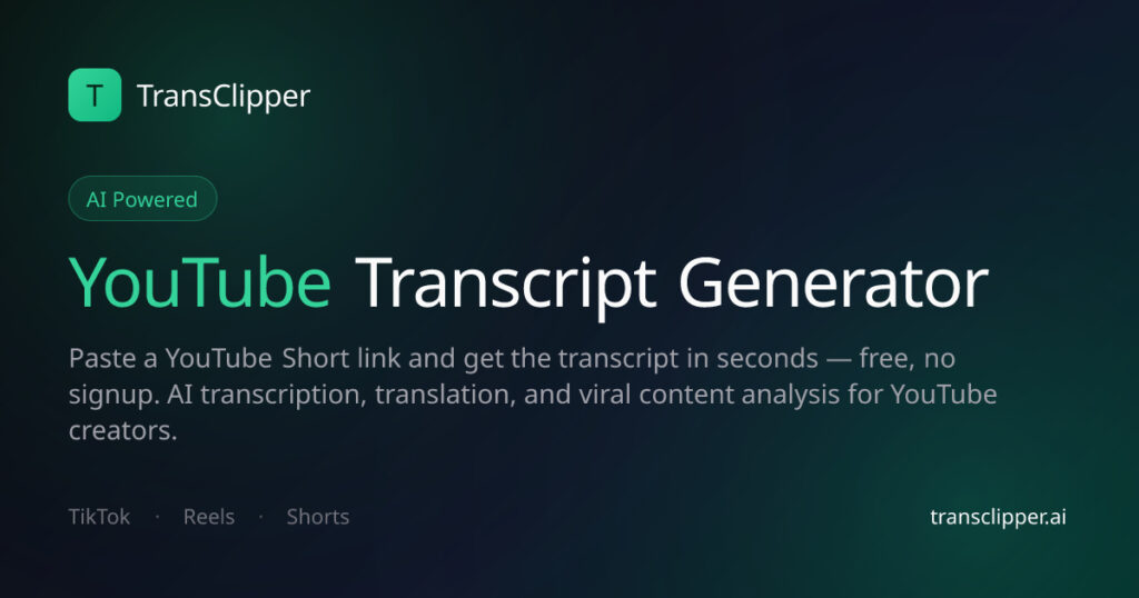 TransClipper - Plataforma para generar transcripciones de videos y analizar videos virales con IA, generando ganchos y analizando patrones