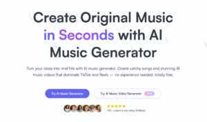 Página principal de AirMusic.ai mostrando su interfaz de creación de música y videos con IA