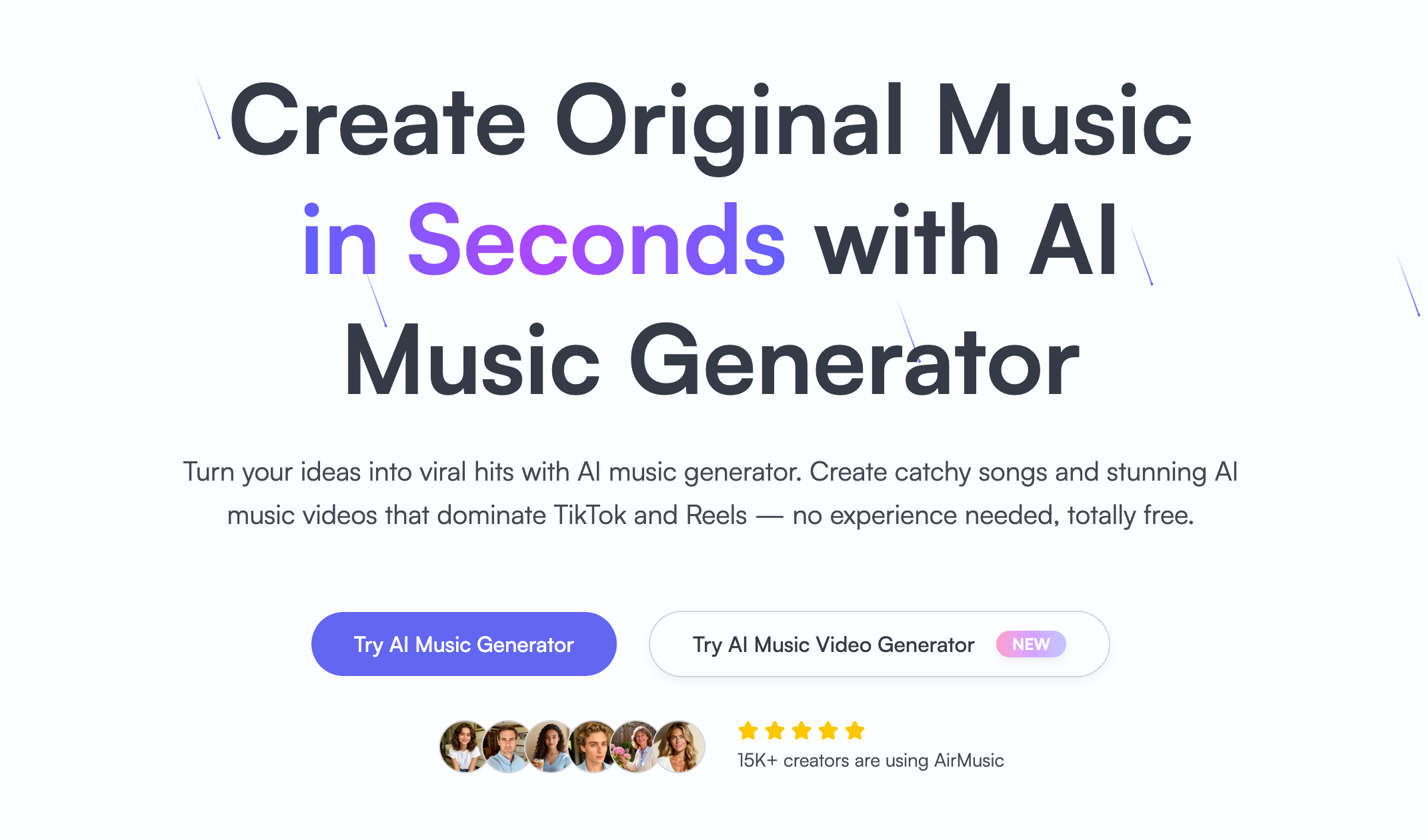 Página principal de AirMusic.ai mostrando su interfaz de creación de música y videos con IA