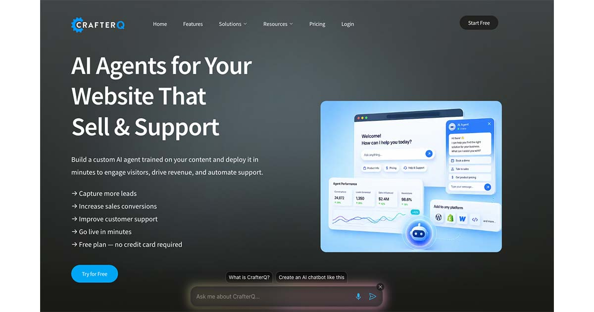 CrafterQ - Plataforma para crear agentes de IA conversacionales entrenados con el contenido de tu web