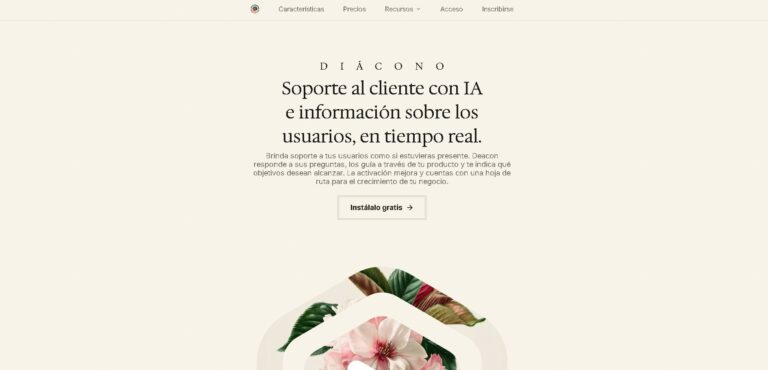 Página principal de HeyDeacon.com mostrando su interfaz de agente de IA para soporte al cliente integrado en productos digitales