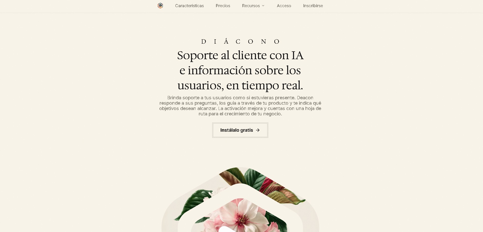Página principal de HeyDeacon.com mostrando su interfaz de agente de IA para soporte al cliente integrado en productos digitales