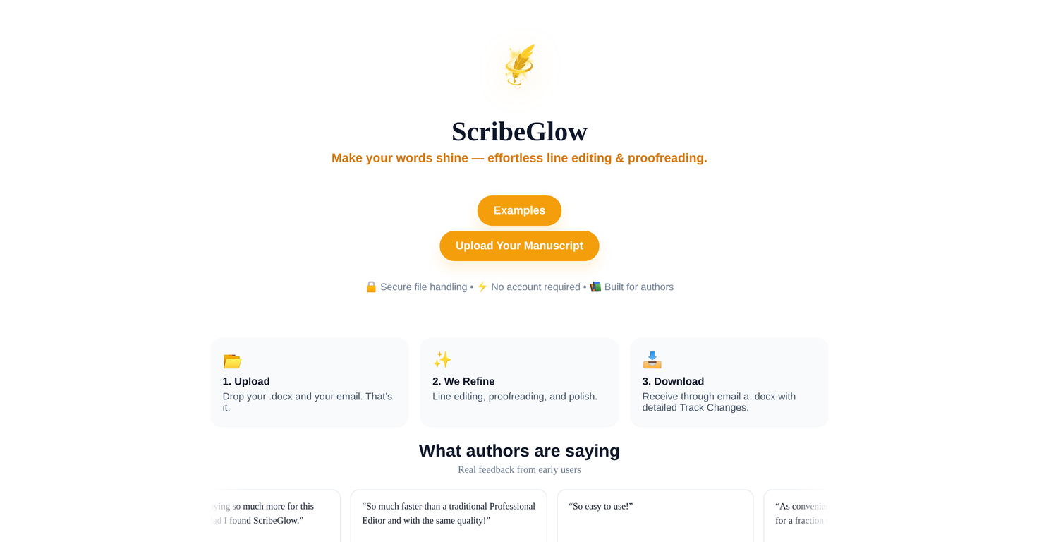ScribeGlow - Herramienta de line editing y proofreading con IA para manuscritos de autores independientes