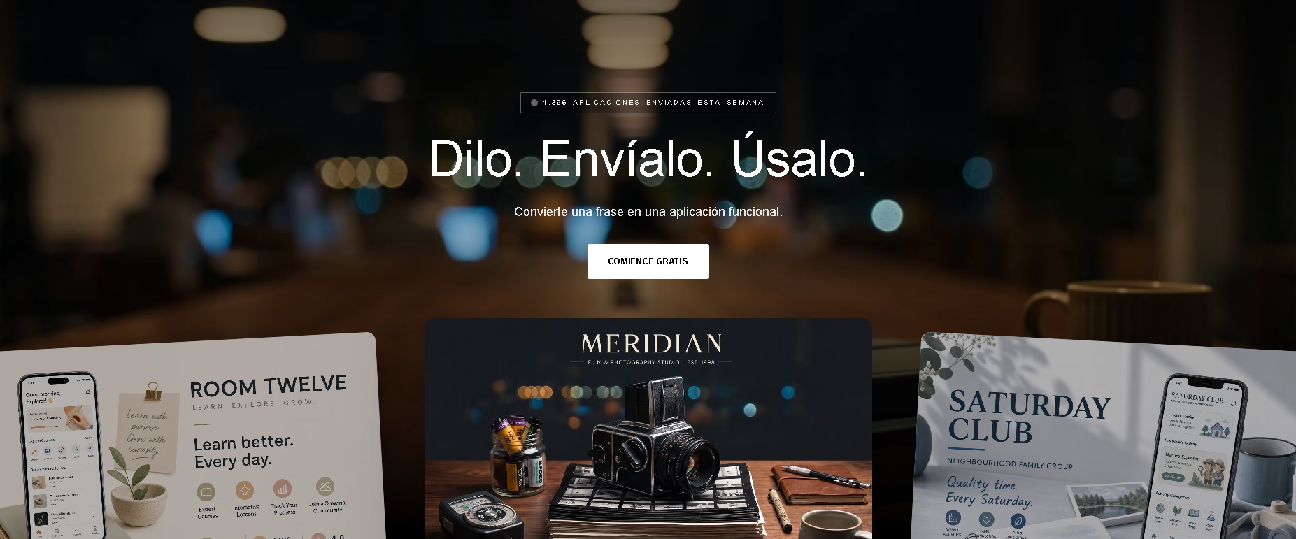 Página principal de Whacka.app mostrando su interfaz de creación de apps funcionales mediante descripciones en lenguaje natural
