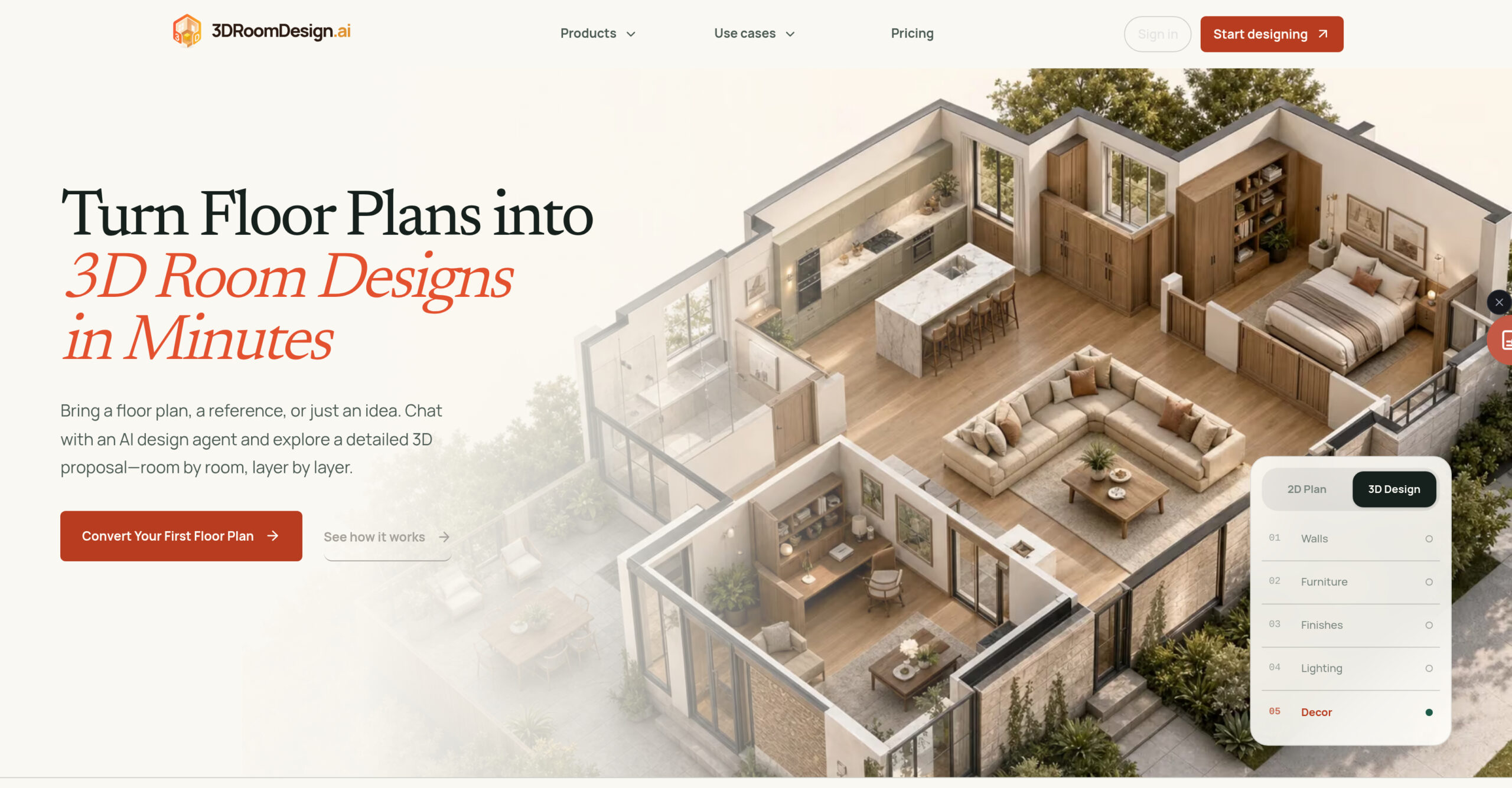 3DRoomDesign.ai - Agente de IA que convierte planos de planta en diseños de habitaciones 3D editables y compartibles con clientes sin instalar software