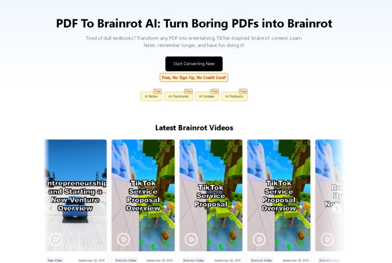 PDF to Brainrot - Herramienta que transforma PDFs y textos en vídeos cortos estilo brainrot para aprender y repasar
