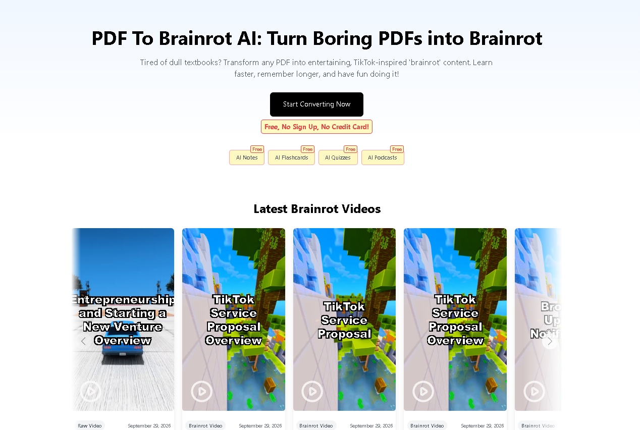 PDF to Brainrot - Herramienta que transforma PDFs y textos en vídeos cortos estilo brainrot para aprender y repasar