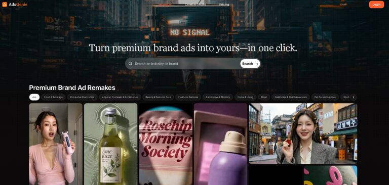 AdsGenie - Plataforma para rehacer anuncios de marcas premium y adaptarlos a tu marca y producto con plantillas por sector y sistema de créditos