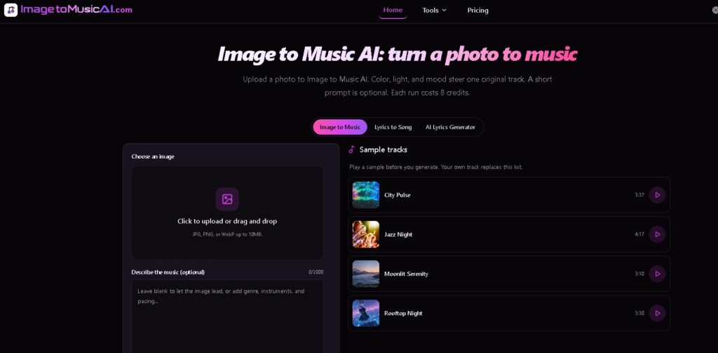 Image to Music AI - Herramienta que convierte una foto en una pista musical original usando color, luz y ambiente visual con Lyria 3 Pro