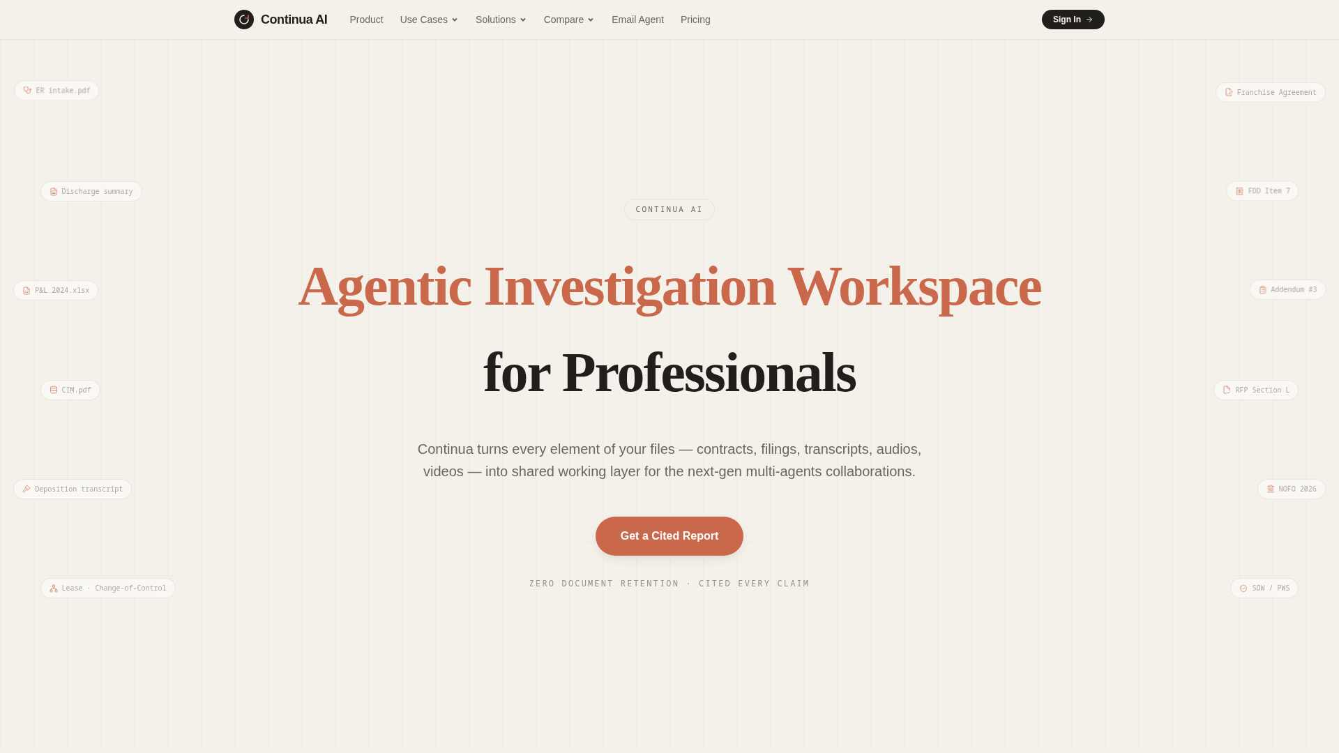 Continua AI - Workspace de investigación agéntico para profesionales con informes citados, multi-agente y cero retención de documentos