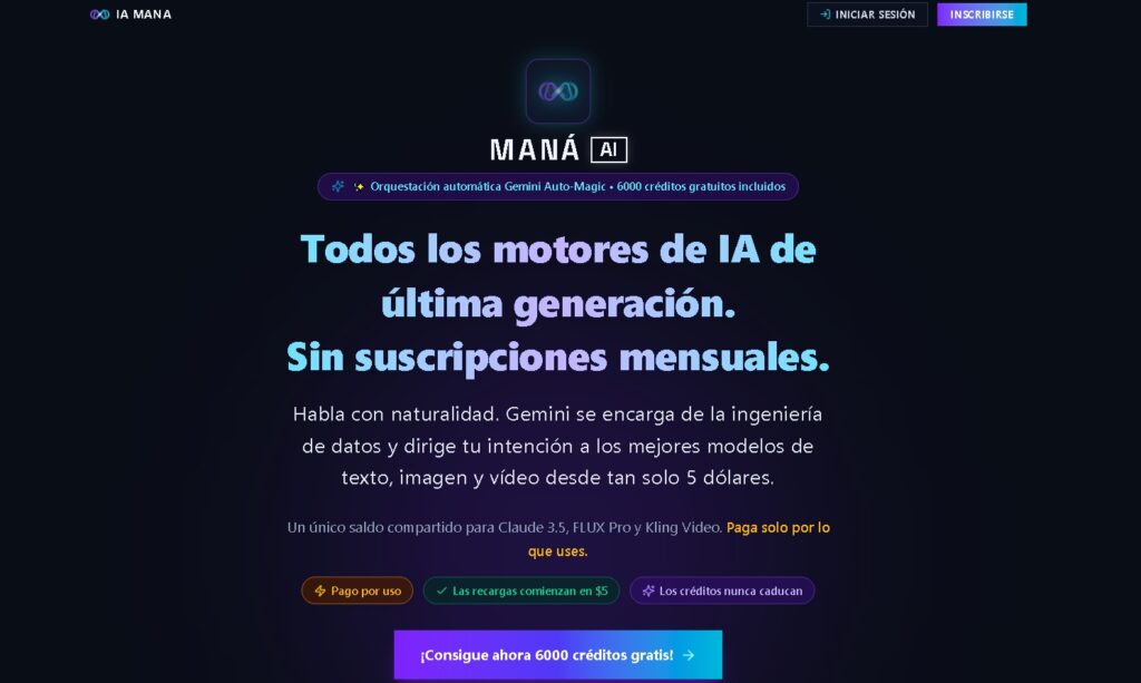 MANA AI RunMana - Plataforma multi-modelo de IA con orquestación Gemini, créditos gratis y recargas desde 5 dólares sin suscripción mensual