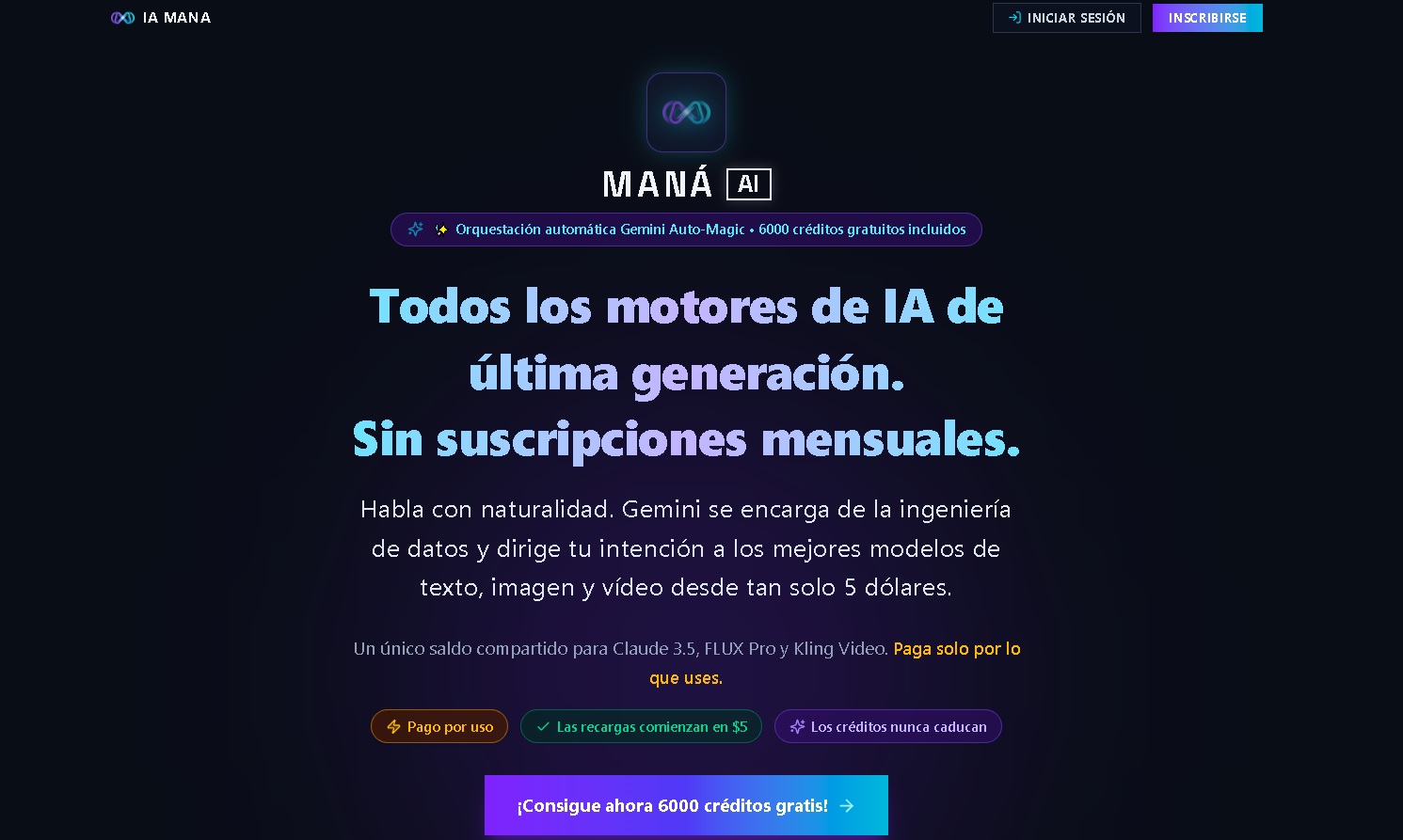 MANA AI RunMana - Plataforma multi-modelo de IA con orquestación Gemini, créditos gratis y recargas desde 5 dólares sin suscripción mensual