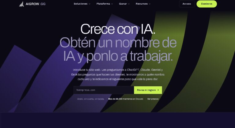 AiGrow - Plataforma para comprobar y mejorar si ChatGPT, Claude, Gemini y Grok recomiendan tu negocio, con planes de monitoring y automatización
