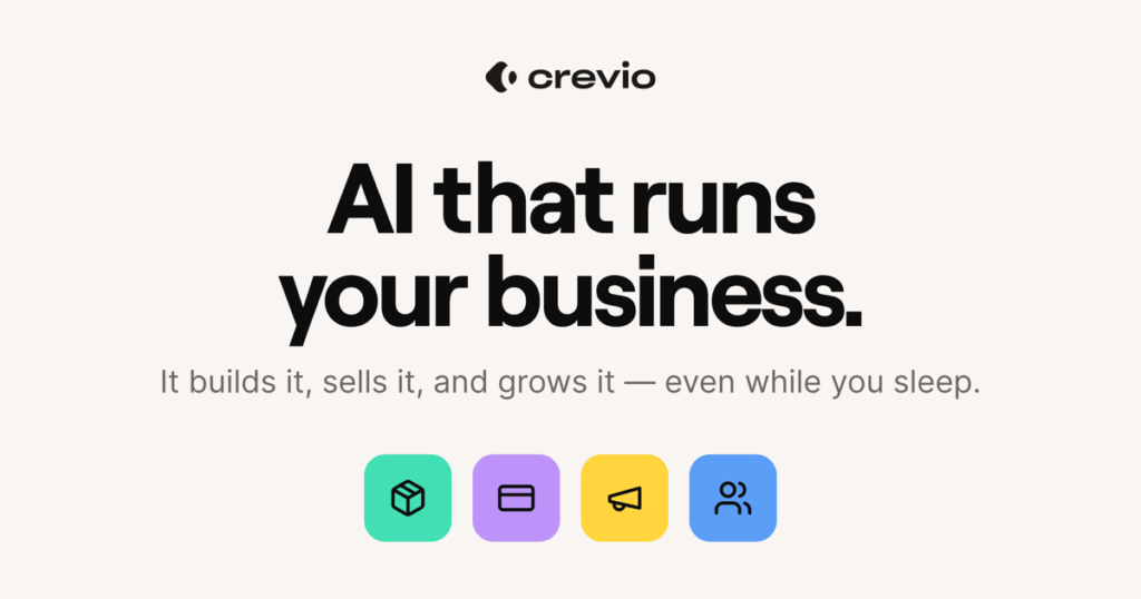 Crevio plataforma de IA para construir web, productos y operar un negocio digital con planes gratis y de pago